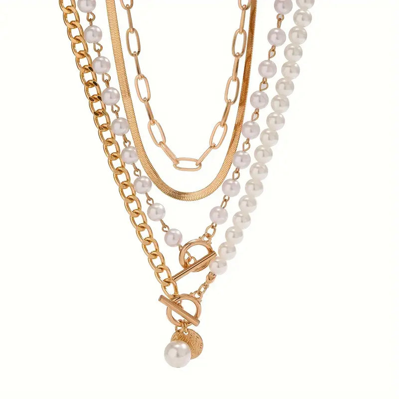 Layered Necklace Set with Modern Pearls