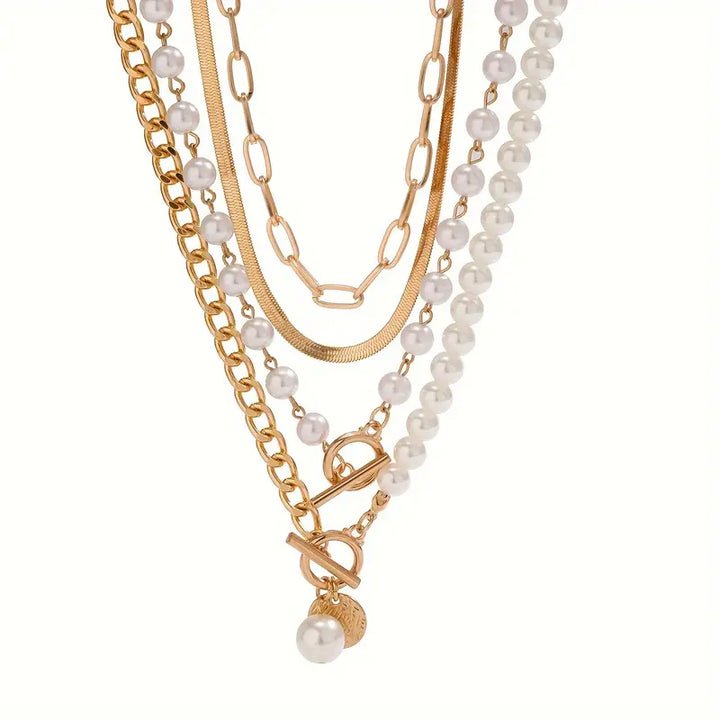 Layered Necklace Set with Modern Pearls