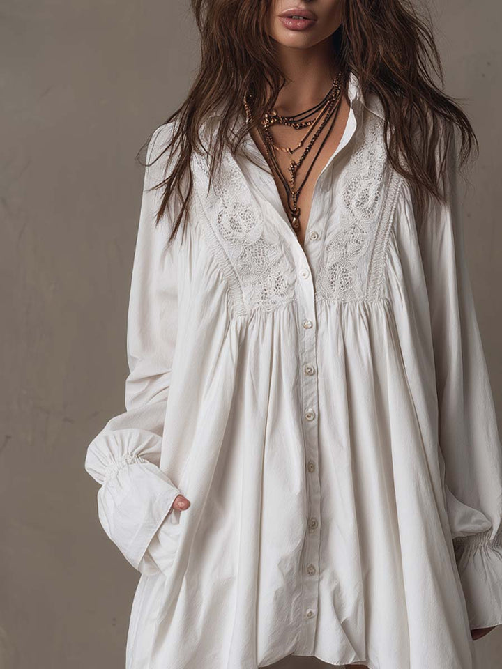 Alessandra™ - Lace Shirt Mini Dress