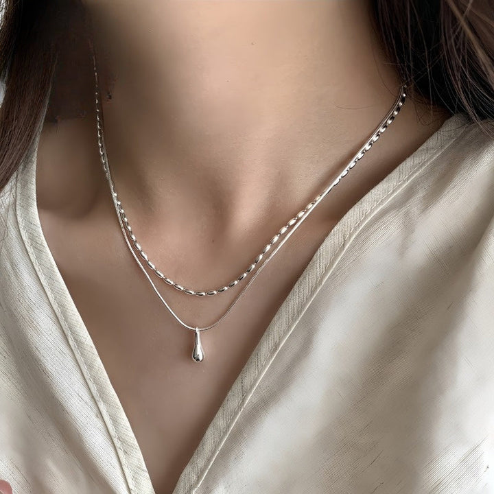 Double Layer Teardrop Pendant Necklace in White Gold