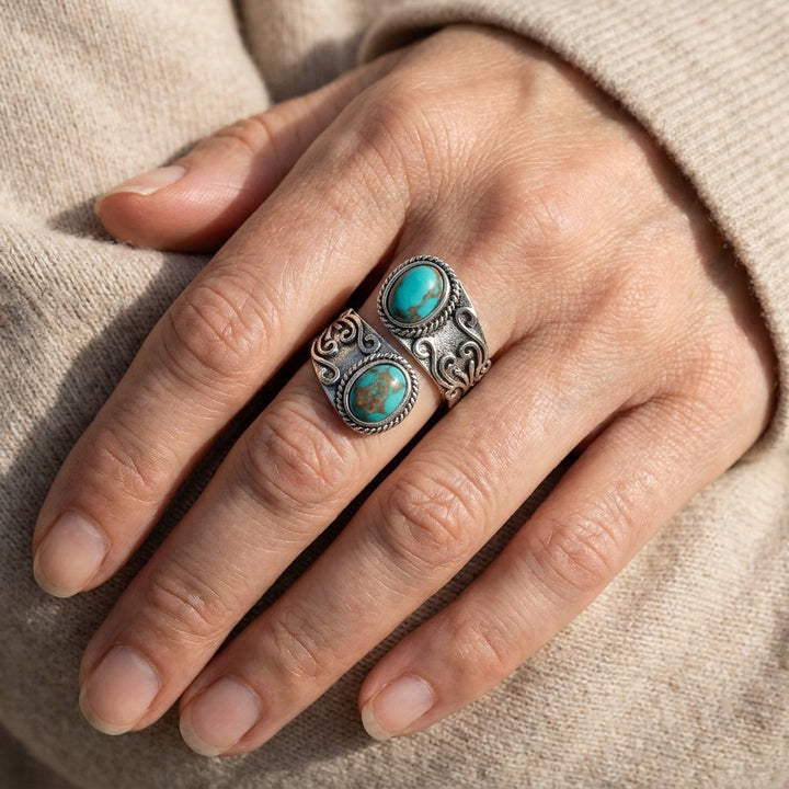 Calista™ - Wrap Ring in Silver with Double Turquoise