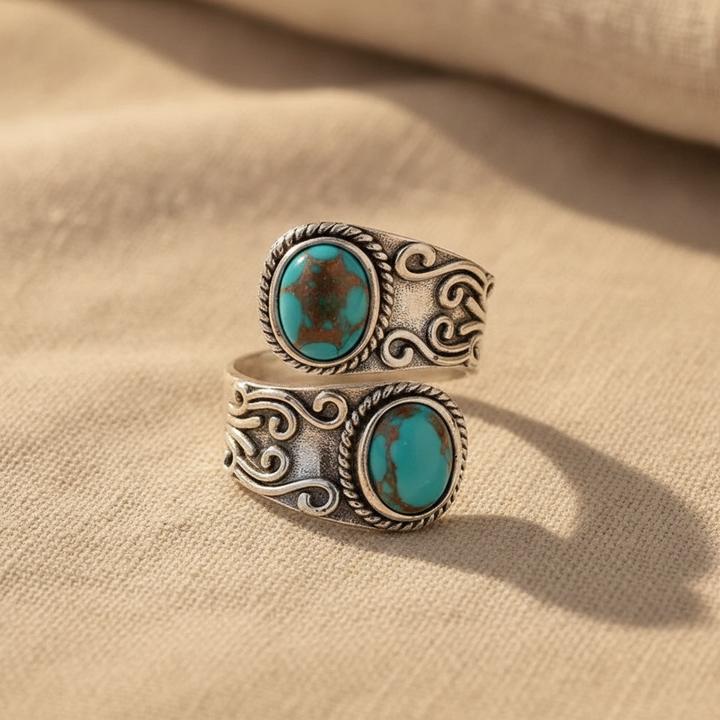 Calista™ - Wrap Ring in Silver with Double Turquoise