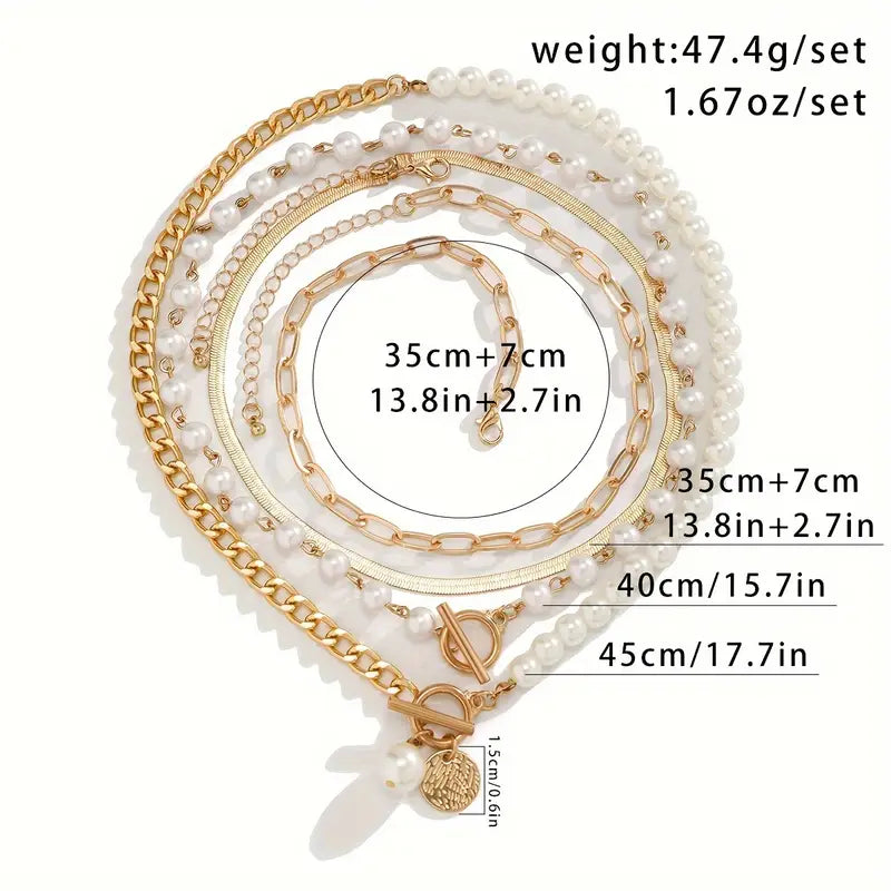 Layered Necklace Set with Modern Pearls