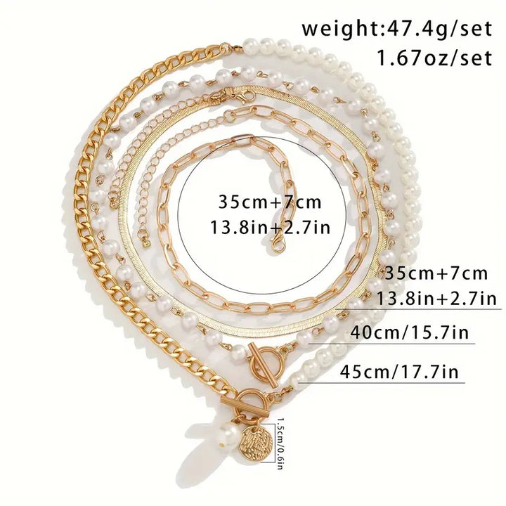 Layered Necklace Set with Modern Pearls
