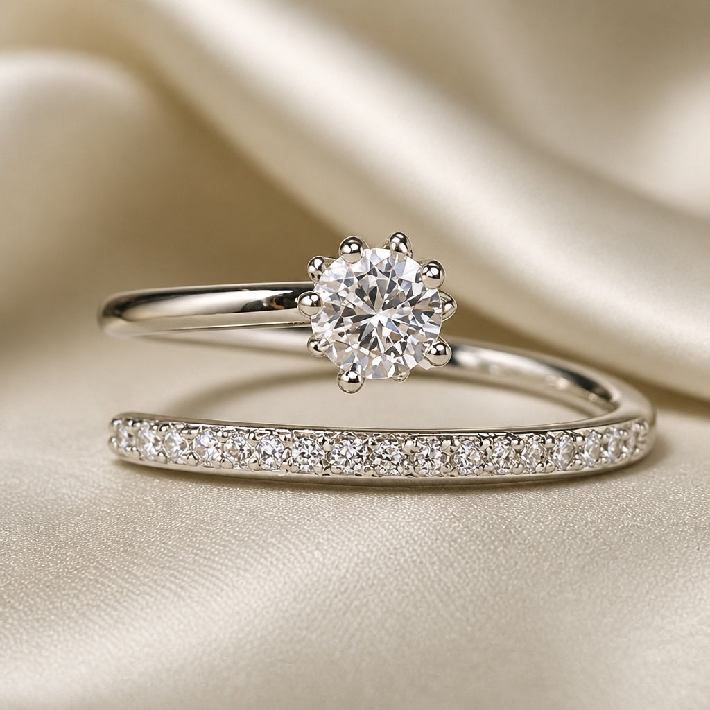 Radiant Zirconia Ring with White Gold Plating