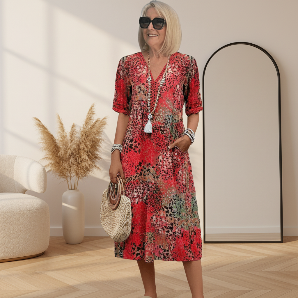 Harriet™- Summer Midi Dress with Ocean Print