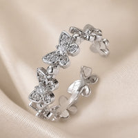 Butterfly Ring in White Gold Adorned with Rhinestones