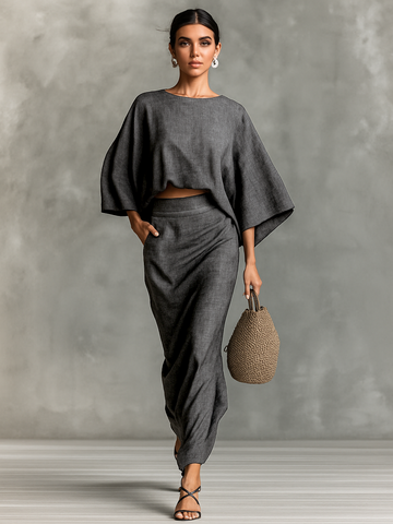 Celina™ - Batwing Top & Flowing Maxi Skirt Set