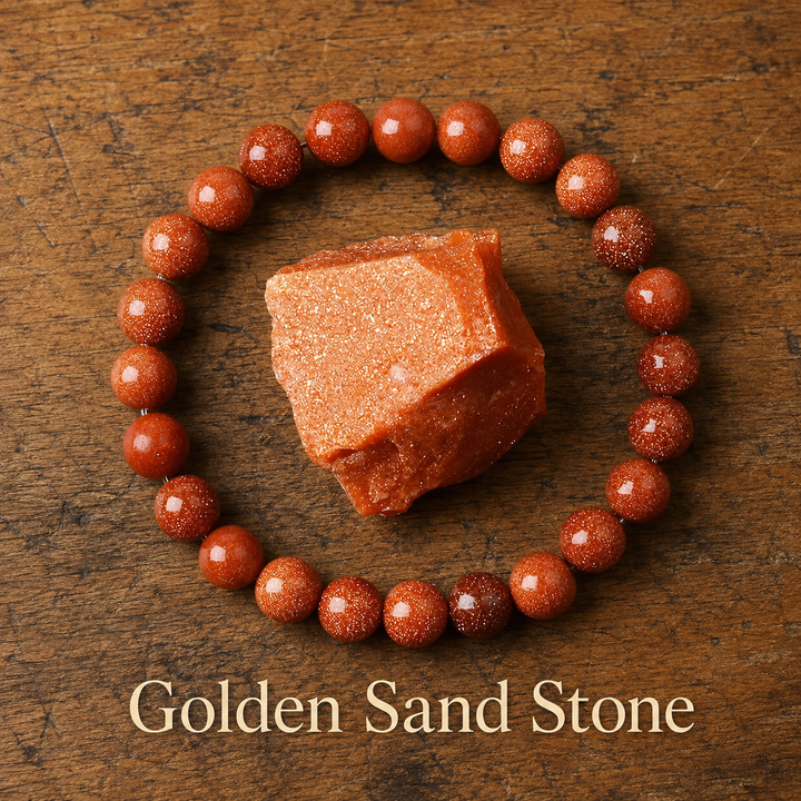Genuine goldstone healing bracelet - shimmering brown crystal beaded stretch bracelet
