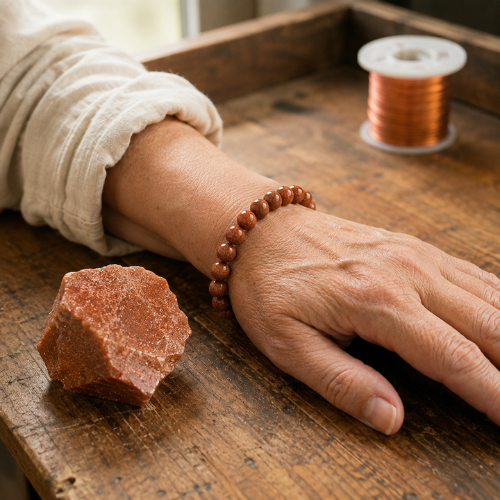 Goldstone beaded bracelet - ambition healing crystal jewelry