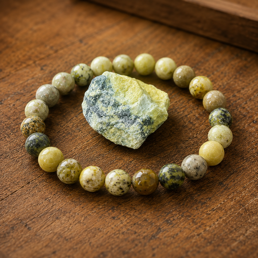 Yellow jasper bracelet on wrist for optimism and energy