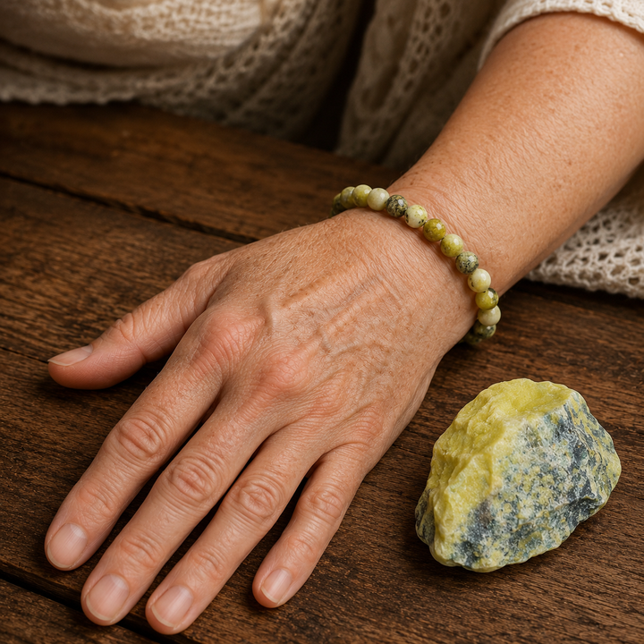 Yellow jasper beaded bracelet - energizing healing crystal jewelry
