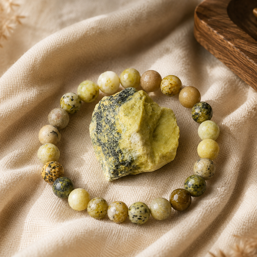 Yellow jasper bracelet stacked as a complete healing crystal set