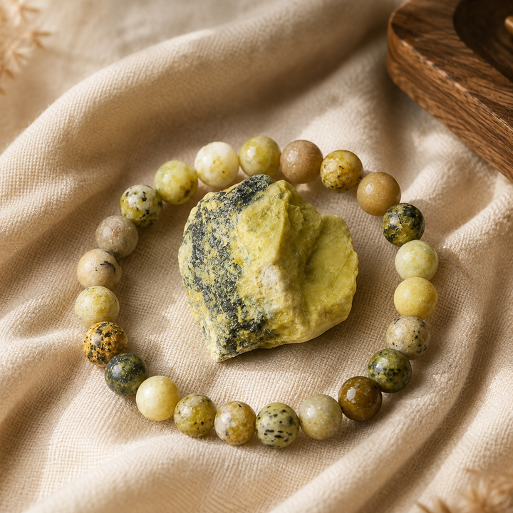 Yellow jasper bracelet stacked as a complete healing crystal set