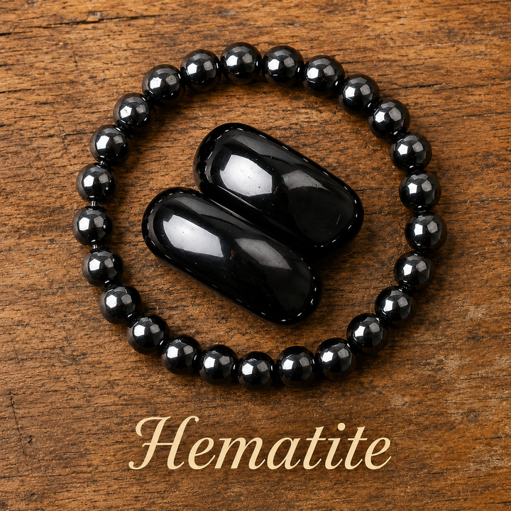 Genuine natural hematite healing bracelet - metallic crystal beaded stretch bracelet