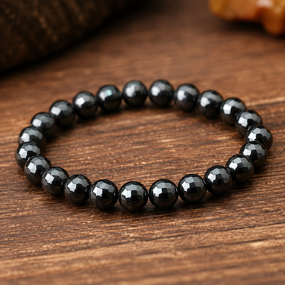 Hematite bracelet on wrist for grounding and protection