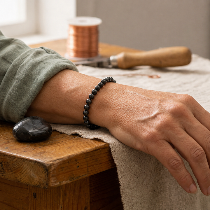 Hematite beaded bracelet - grounding healing crystal jewelry