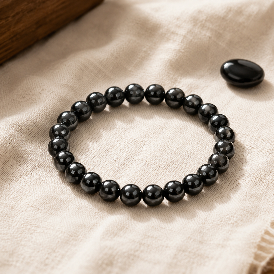 Hematite bracelet stacked as a complete healing crystal set
