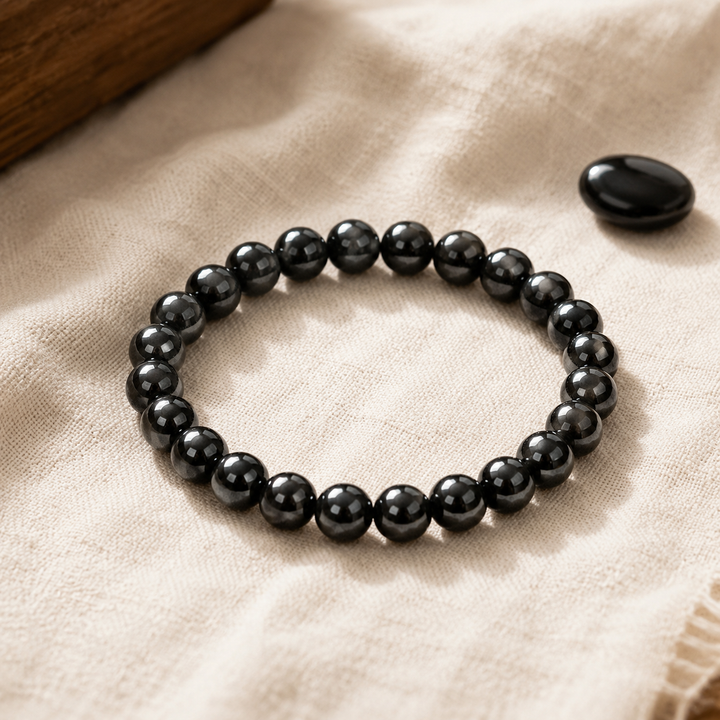 Hematite bracelet stacked as a complete healing crystal set