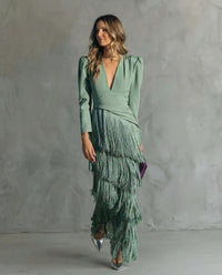 Cora™ | Elegant midi dress with fringe sleeves