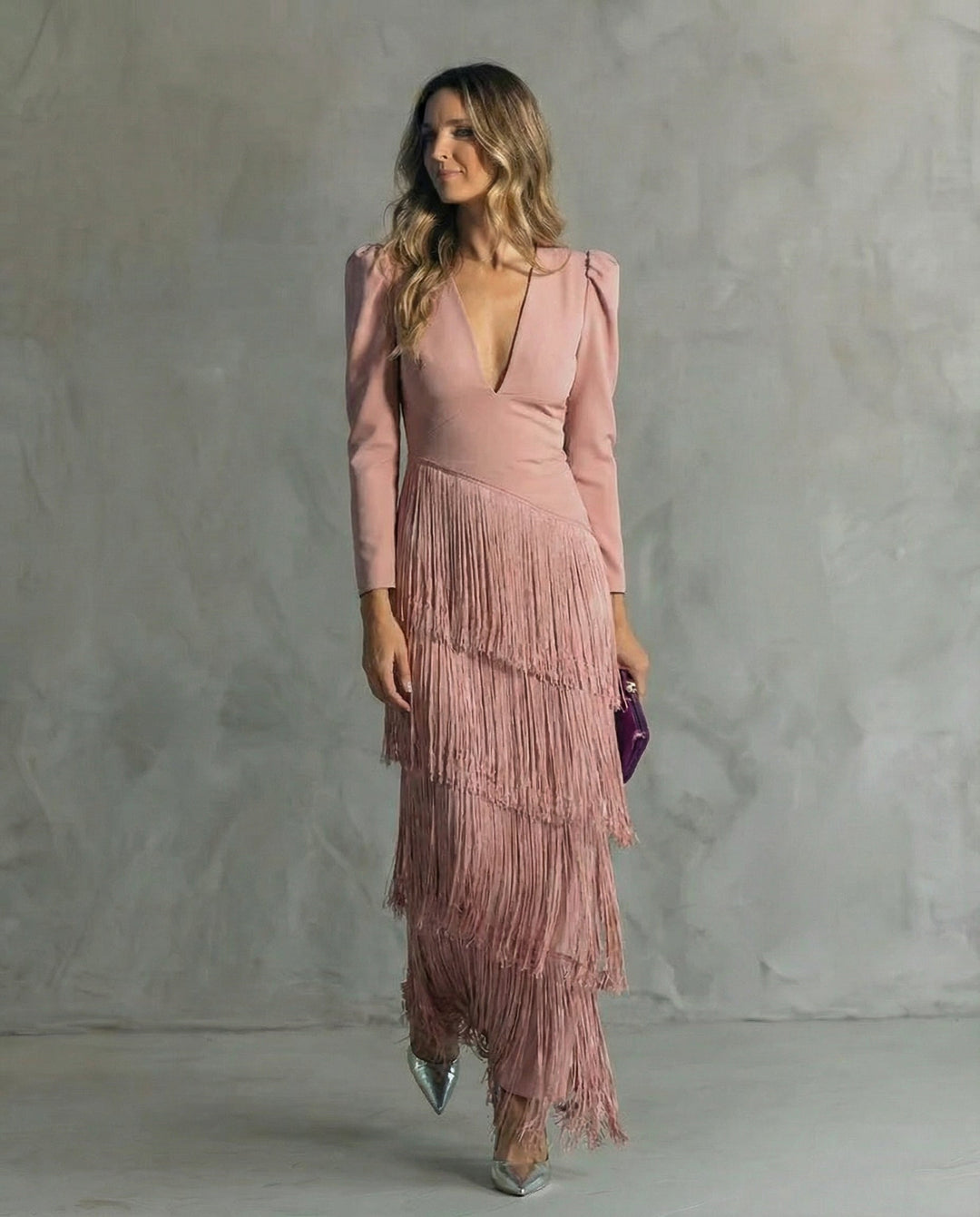 Cora™ | Elegant midi dress with fringe sleeves
