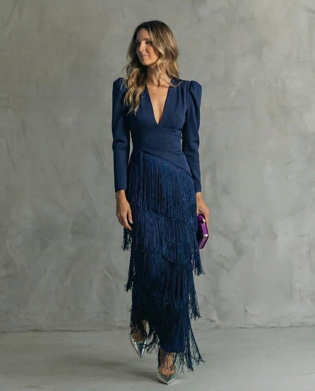 Cora™ | Elegant midi dress with fringe sleeves