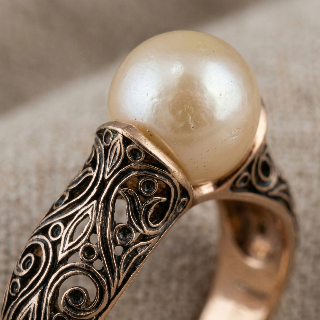 Vintage Ring with Golden Pearl