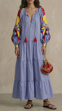 Full-Length Casual Dress with Extended Sleeves