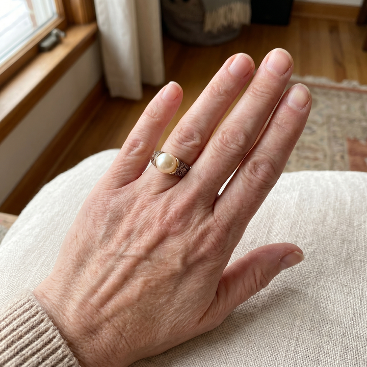 Vintage Ring with Golden Pearl