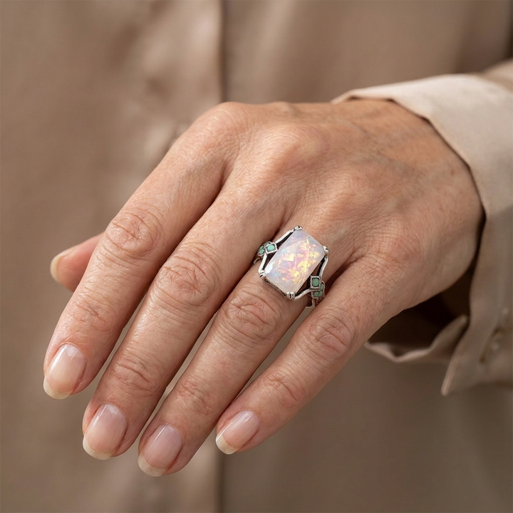 Silver Ring with Vintage White Opal
