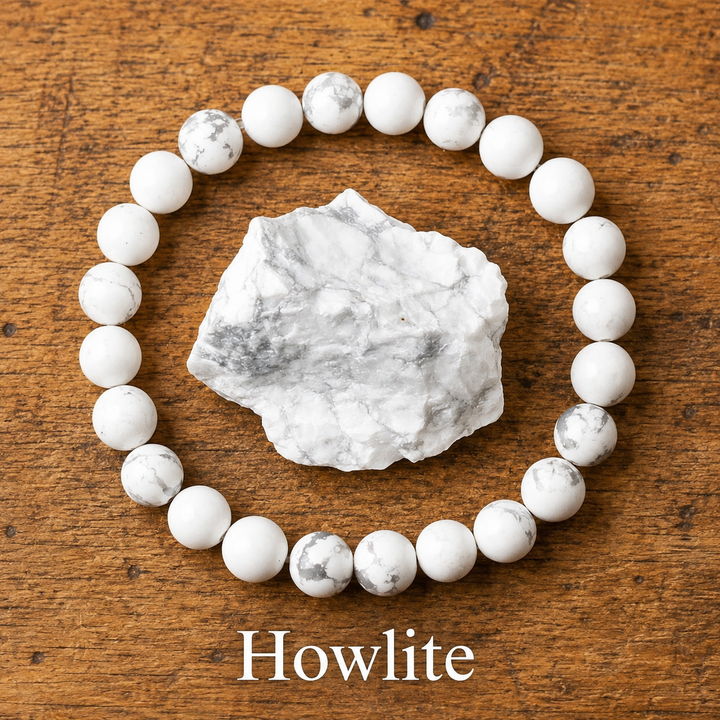 Genuine natural howlite healing bracelet - white crystal beaded stretch bracelet