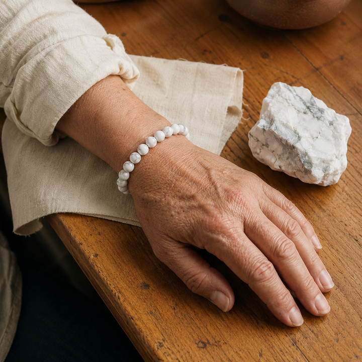 Howlite beaded bracelet - calming healing crystal jewelry