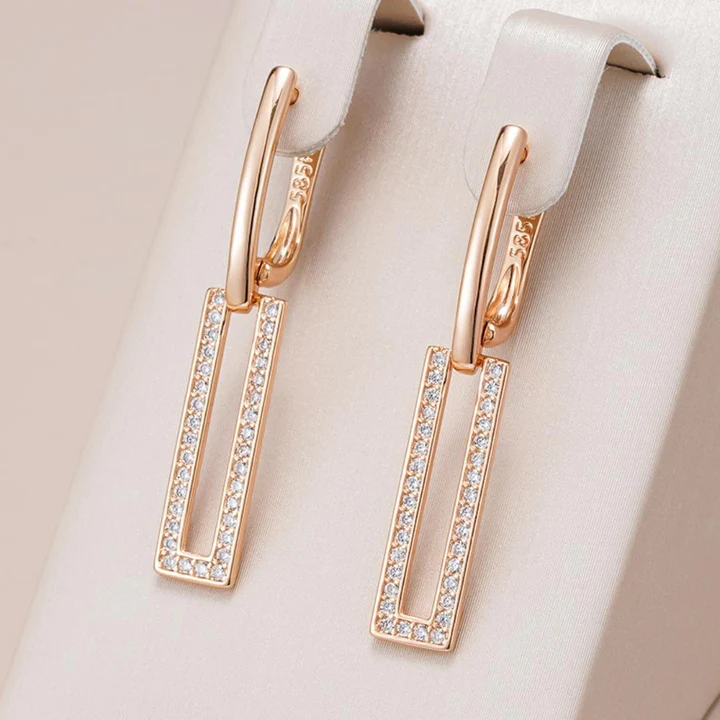 Elegant Hollow Rectangular Earrings in Gold