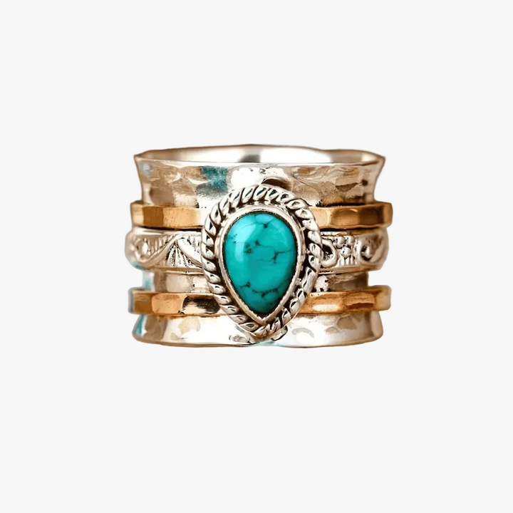Vintage Gold and Silver Ring with Turquoise Inlay