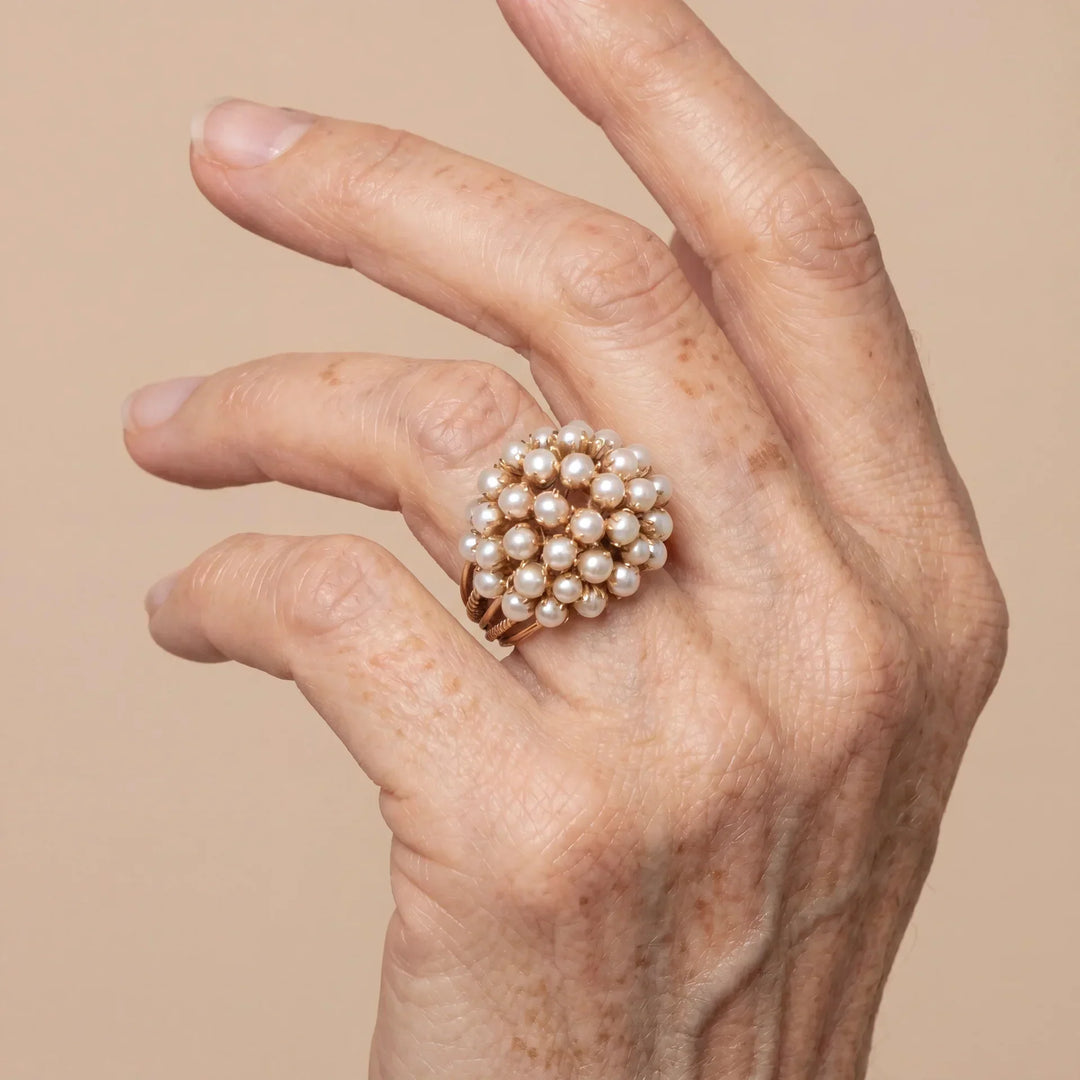 Classic Gold Ring with Inlaid Pearl