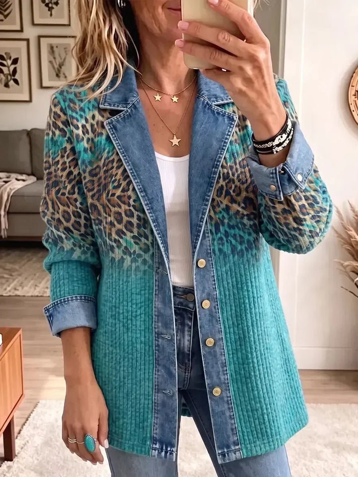 Olivia | Retro Chic Leopard Print Denim Jacket