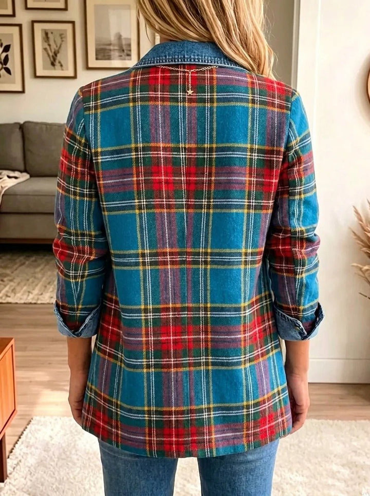 Grace | Women's Denim-Accented Tartan Plaid Blazer