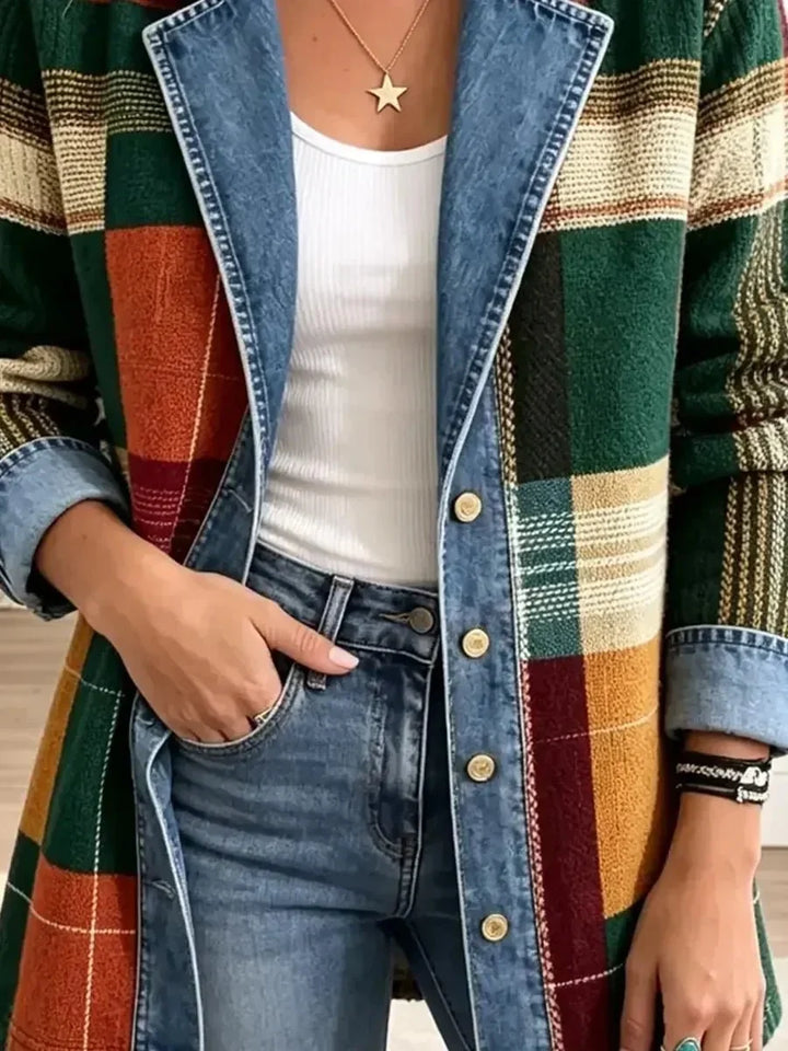 Ella | Vintage Plaid Design Casual Denim Jacket