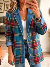 Grace | Women's Denim-Accented Tartan Plaid Blazer