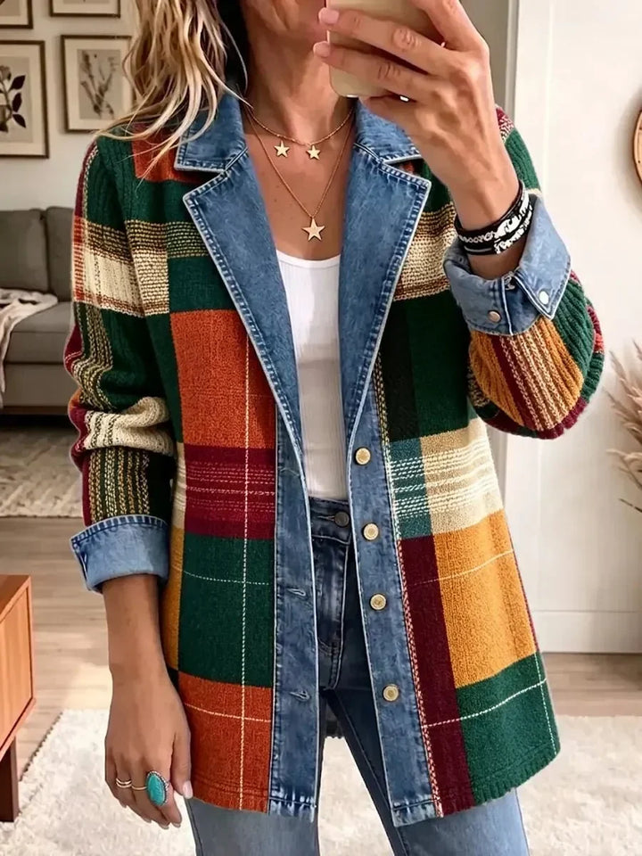 Ella | Vintage Plaid Design Casual Denim Jacket