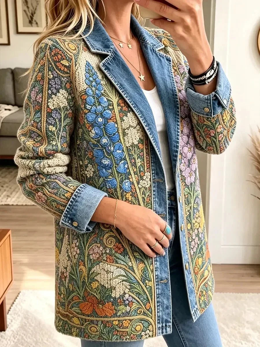 Elizabeth | Retro Floral Jean Jacket