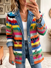 Mia | Elegant Vintage Denim Jacket with Feather Print