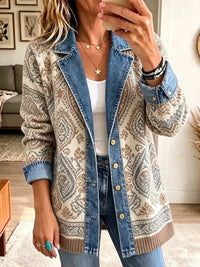 Amelia | Vintage-Inspired Ethnic Patchwork Denim Jacket