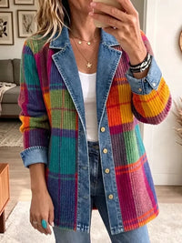 Emma | Vintage-Style Elegant Denim and Plaid Patchwork Jacket