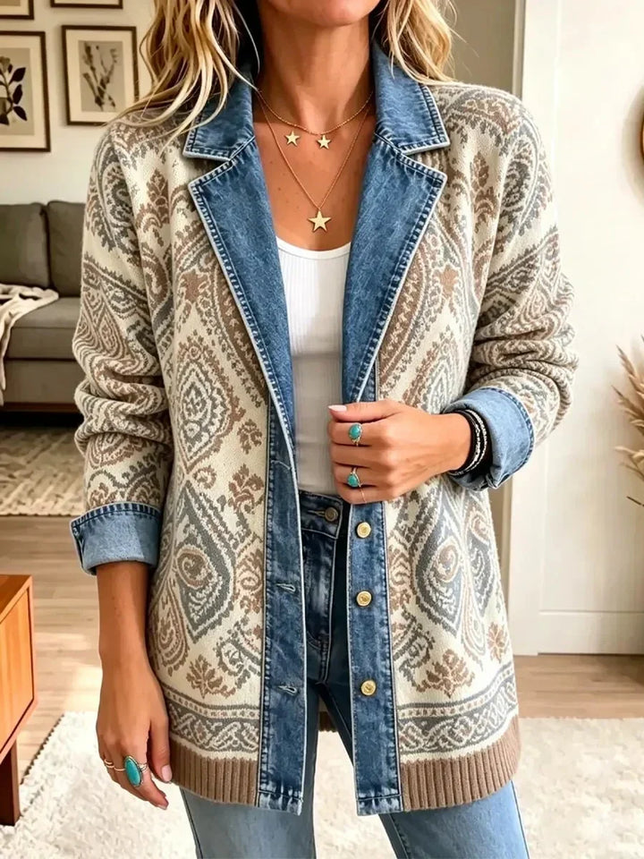 Amelia | Vintage-Inspired Ethnic Patchwork Denim Jacket