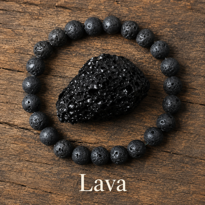 Genuine natural lava stone healing bracelet - black beaded stretch bracelet