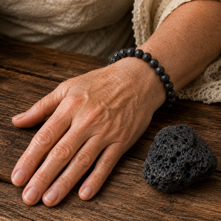 Lava stone beaded bracelet - grounding essential oil diffuser jewelry