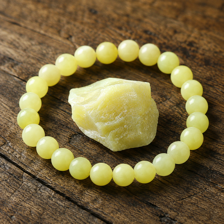 Green jade bracelet on wrist for luck and abundance