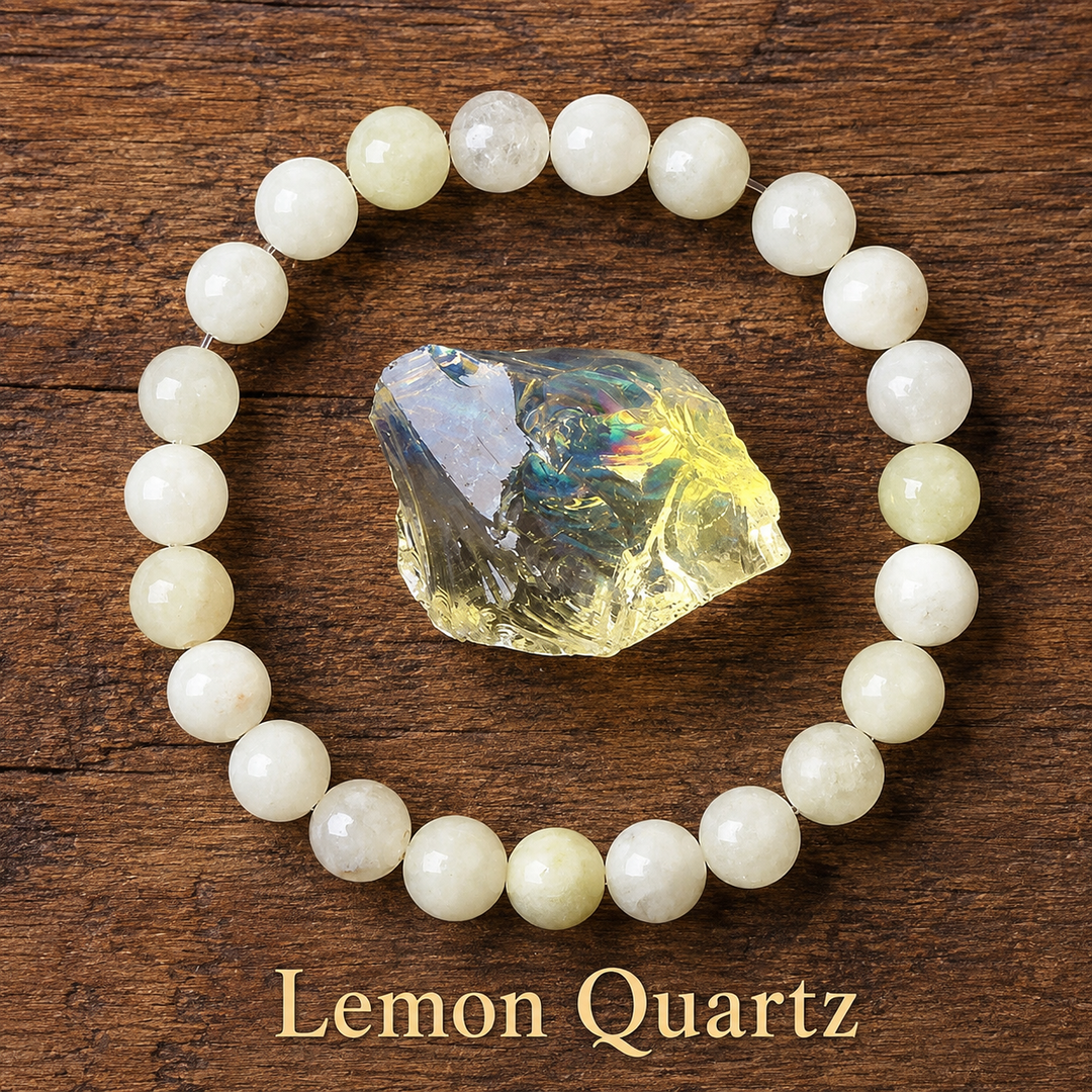 Genuine natural lemon quartz healing bracelet - yellow crystal beaded stretch bracelet