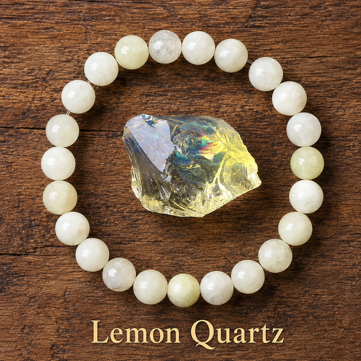 Genuine natural lemon quartz healing bracelet - yellow crystal beaded stretch bracelet